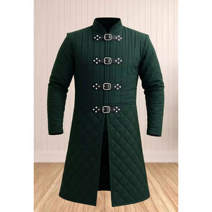 Green Quilted Medieval Gambeson Padded <b>Jacket</b> Men Larp Cosplay Costume Winter Long Coat Knight Renaissance Outwear - Product Image 1