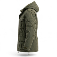 Veste Safari Décontractée Homme Hiver Vert Olive Coupe-Vent en Toile et Mélange de Coton Manches Longues Fermeture Éclair Vêtement de Travail Standard
