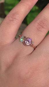 Women's Rose Gold Morganite Engagement Ring With Round Cut Diamonds Prong Setting Romantic Flower Style - Product Image 6