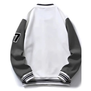 Men's White Gray Varsity <b>Jacket</b> With Letter A Patch And 07 Sleeve Design Preppy Style Autumn Wear - Product Image 4