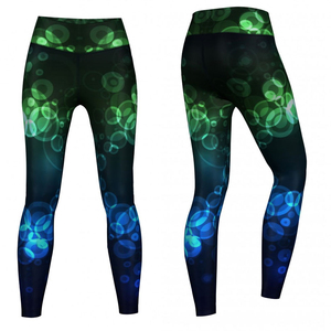 High Waisted Full Length Sublimation Yoga <b>Leggings</b> With Green Blue Dot <b>Pattern</b> Elastic Waist Seamless Spandex Polyester Pants - Product Image 1
