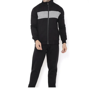 Ensemble de survêtement noir personnalisé pour hommes, col montant, fermeture éclair, sweat-shirt en molleton bouclette, streetwear décontracté d'hiver, pantalon de jogging - Product Image 3