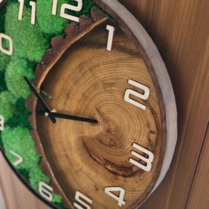 Personalized Moss <b>Wall</b> <b>Clock</b>: Handmade Walnut Wood Natural <b>Decor</b> - Product Image 2