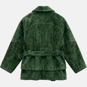 Men <b>Suede</b> Style Belted <b>Jacket</b> Warm Casual Long Sleeve Outerwear Custom Wholesale Clothing Manufacturer - Product Image 2