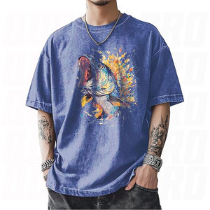 Camiseta de Hombre Oversize de Algodón Grueso con Estampado Azul Lavado, Estilo Casual, de Color Liso, de Secado Rápido, Transpirable, con Cuello Redondo, Personalizable - Product Image 1