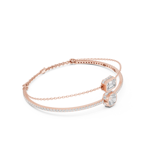 Brazalete de Oro con Diamantes y Esmeralda, Oro Rosa Sólido de 9K, 10K, 14K, 18K, Diamante CVD Cultivado en Laboratorio, VVS DEF, Pulseras de Cadena de Doble Capa - Product Image 5
