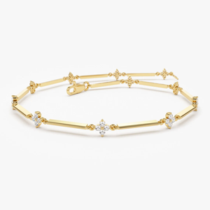 Pulsera de Cadena de Eslabones en Barra VVS de Oro Delicado de Alta Demanda con Diamantes Cultivados en Laboratorio en Oro Sólido de 14K, Pulseras de Trébol en Racimo de 1.5 mm - Product Image 4