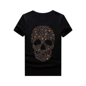 เสื้อยืดผู้ชายลายหัวกะโหลกประดับเพชรด้านหน้า ผ้าซาตินพิมพ์ลายกลิตเตอร์ ผ้าฝ้ายหนา 100% ระบายอากาศได้ดี - Product Image 4