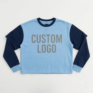 Sudadera de cuello redondo de manga larga con bloques de color naranja y negro, estilo casual deportivo, ropa urbana de moda, jersey de peso pesado - Product Image 1