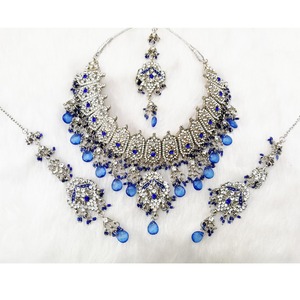 Ensemble de colliers vintage en cristal plaqué argent avec strass bleus en forme de goutte d'eau, bijoux de mariage pour femmes - Product Image 3