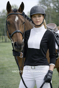 Equestrian <b>Base</b> <b>Layer</b> Shirt Women Mesh Breathable Horse Riding Tops <b>Long</b> <b>Sleeve</b> Show Shirt Perforated Riding Apparel OEM - Product Image 2