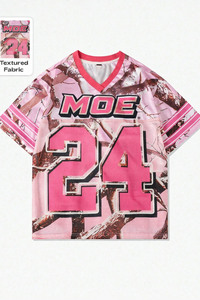 Camiseta de fútbol americano personalizada, camiseta de malla rosa camuflada, ropa de calle unisex, camiseta oversize con estampado de camuflaje, venta al por mayor OEM - Product Image 4
