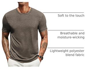 T-shirt en coton pour homme, col rond, manches courtes, doux, respirant, écologique, séchage rapide, coupe ajustée, vierge, avec logo frontal, vente en gros - Product Image 5