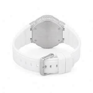 Reloj Analógico-Digital de Lujo para Mujer con Bisel de Diamantes de Imitación, Correa de Silicona Blanca, Caja Poligonal, Movimiento de Cuarzo de Acero Inoxidable - Product Image 6