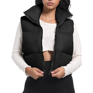 Chaleco Acolchado Negro para Mujer con Cuello Alto y Cierre de Cremallera, Prenda Exterior Informal sin Mangas, Color Sólido, Resistente al Viento, Cálido para Invierno - Product Image 4