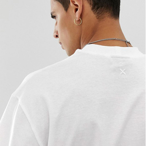 T-shirt en coton blanc à col rond et manches courtes pour homme, coupe ample, couleur unie, jersey tricoté décontracté - Product Image 2