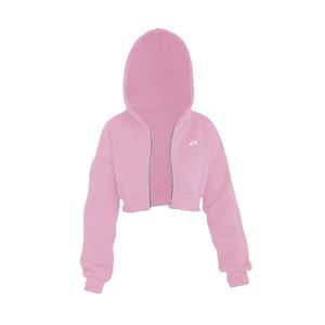 Sudaderas con capucha cortas rosas para mujer, 100% algodón polar, hombros caídos, estilo urbano, personalización de marca, proveedor de producción OEM a granel - Product Image 2