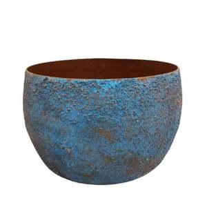 Maceta redonda martillada para interiores con textura azul, pátina y color marrón, tamaño pequeño, para flores y como jarrón. - Product Image 6