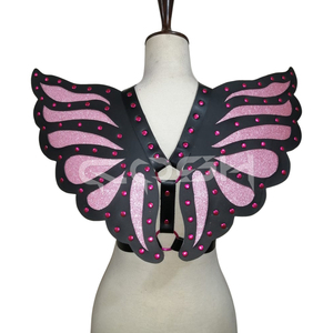 Harnais ailes de papillon rose scintillant pour femme, en similicuir clouté, sangle de poitrine, accessoire de cosplay Fairycore - Product Image 3