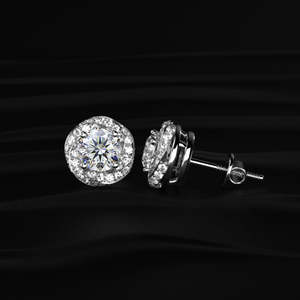 Oval Cut Moissanite Stud Earrings 4 TCW Colorless VVS 14K Gold 2 Carat Solitaire Hidden Halo <b>Screw</b> Back Handmade Bridal Jewelry - Product Image 4