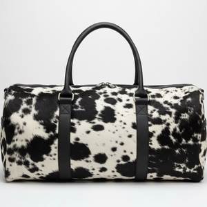 Cowhide Leather Bag Oval Shape Shoulder Strap Zipper Closure Lightweight Durable Eco-Friendly Brown White Unisex - Product Image 3
