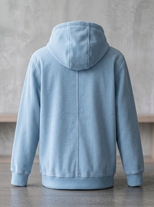 Light Blue Acid Wash Heavyweight Corduroy <b>Zip</b>-Up <b>Hoodie</b> for Men Winter Casual Jacket with <b>Pocket</b> - Product Image 3