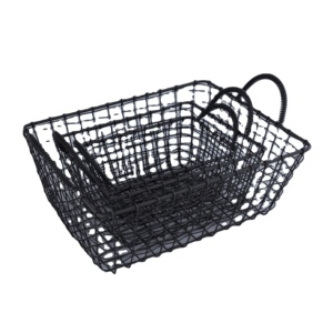 Black Metal <b>Wire</b> <b>Basket</b> with Durable Handles Customizable Multipurpose Organizer for Home Office and Party Use - Product Image 1
