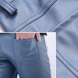 Pantalones Casuales de PU para Hombre, Ligeros, Transpirables, Estilo Urbano, con Aspecto de Cuero, Ajustados, a la Moda, Ropa Moderna - Product Image 4