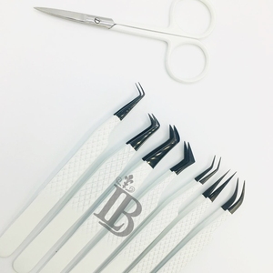 Pinzas de Acero Inoxidable de Alta Calidad, Color Blanco con Punta Negra, para Extensión de Pestañas, Mega Volumen, Pestañas de Visón - Product Image 5