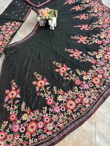 Designer Black Faux Georgette Choli Lehenga Dupatta Women Party <b>Wedding</b> Diwali Summer Quick Dry Sun Protection Wholesale Premium - Product Image 3