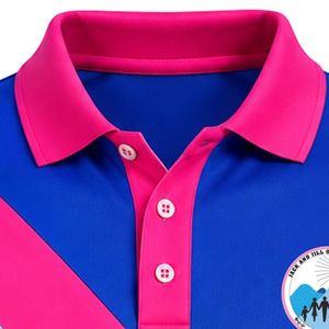 Polo à manches courtes rose, bleu roi et bleu clair, à empiècements contrastants, col chemise, haut décontracté, uniforme, vêtement de sport personnalisé - Product Image 6