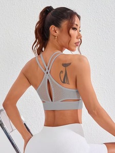 Premium Double Strap Fitness Crop Top | Breathable Knit Ventilation Hole Yoga <b>Bra</b> | Soft <b>Stretch</b> Athletic Gym Bralette - Product Image 4