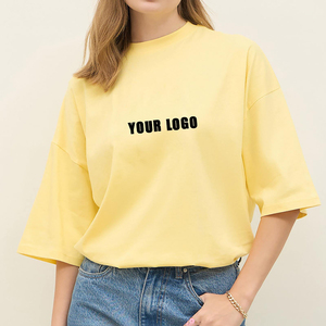 เสื้อยืดครอปสีเหลืองสำหรับผู้หญิง คอกลม แขนสั้น ทรงหลวม ผ้าฝ้ายเจอร์ซีย์ สวมใส่สบายๆ สำหรับฤดูใบไม้ผลิและฤดูร้อน พิมพ์ลายโลโก้ - Product Image 5
