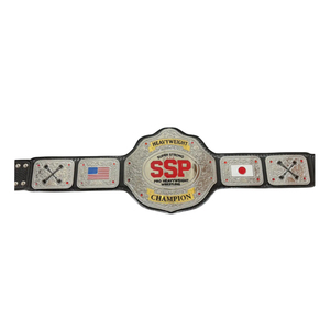 เข็มขัดแชมป์มวยปล้ำซูเปอร์สตรองโปรเฮฟวี่เวท SSP ดีไซน์ธงชาติอเมริกันและญี่ปุ่น สายหนังคุณภาพสูง - Product Image 1