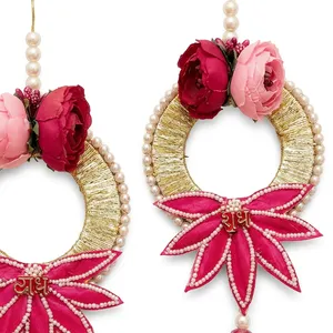 Décoration murale florale avec pompons en perles et fleurs colorées, style bohème, pour salon intérieur - Product Image 6