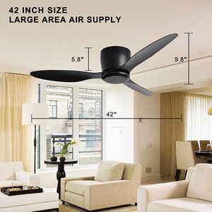 Ventilatore da soffitto a basso profilo da 42 pollici con 3 pale reversibili e 6 velocità, motore DC reversibile 220V senza luce - Product Image 2