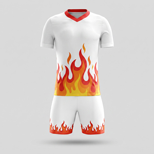 Conjunto de Camiseta de Fútbol con Estampado de Llamas, Cuello en V, Manga Corta, Secado Rápido, Ajuste Atlético, Uniforme de Poliéster para Todas las Temporadas, Blanco, Rojo, Amarillo - Product Image 3
