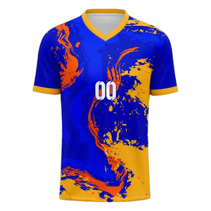 เสื้อฟุตบอลสีน้ำเงินเหลืองแบบซับลิเมชั่น โพลีเอสเตอร์ 100% คอกลม แขนสั้น ระบายอากาศได้ดี สำหรับผู้ใหญ่ทุกเพศทุกวัย ใส่ได้ทุกฤดู ลายตัวอักษร - Product Image 5