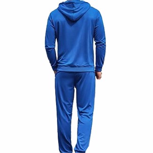 Custom Men's Blue Hooded Tracksuit <b>Set</b> Full Length Pants Side Pockets Breathable Casual Sportswear Solid Color Regular Fit OEM - Product Image 3