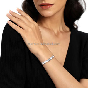 RB <b>Gems</b> Luxury 18k Solid White Gold Sterling Silver Romantic Unisex Heart Charm Bezel Set Gift <b>Bracelet</b> Lab Grown Diamonds GIA - Product Image 4