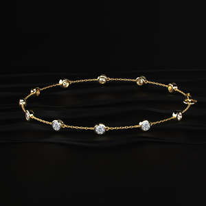 Luxury round moissanite bezel station <b>bracelet</b> 7 inch 925 sterling <b>silver</b> 10k 14k 18k gold platinum minimalist chain - Product Image 4