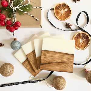 Premium Natural Acacia Wood & Resin River Coaster Set Elegant Handmade Table Protectors for Hot & Cold Drinks, Entertaining - Product Image 2
