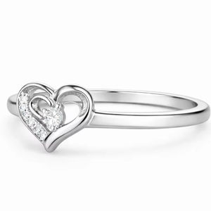 Anillo en Forma de Corazón de Plata de Ley 925, Elegante Anillo Minimalista de Plata Sólida para Mujer, Joyería de Moda para Promesa - Product Image 1