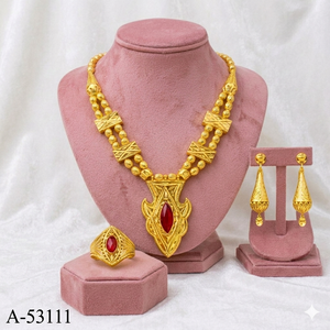 MOLL JEWELLERS ชุดสร้อยคอผู้หญิงดีไซน์ใบไม้ประดับเพชรซิร์คอนชุบทองสุดหรู พร้อมต่างหูแบบห้อยเข้าชุด สายสร้อยแบบเชือก - Product Image 1