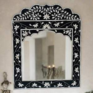 Grand miroir mural décoratif de style marocain Art Déco, fait main, éco-responsable, avec incrustations de os et éclairage intégré, pour entrées - Product Image 4