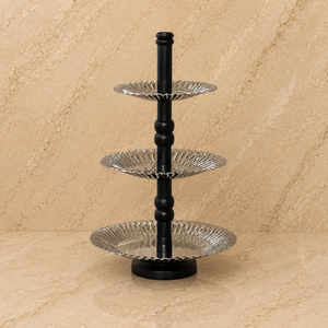 Soporte de Servicio de Tres Niveles de Madera y Metal de Primera Calidad con Bandejas Decorativas Texturizadas, Exhibición que Ahorra Espacio para Postres y Frutas - Product Image 1