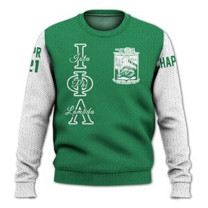 Chaqueta Universitaria Personalizada Iota Phi Lambda, Color Verde Esmeralda con Blanco, Suéter Tejido de la Hermandad Iota Phi Lambda - Product Image 5