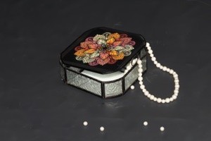 Artisan Design Octagonal Black Jewelry Box <b>Mirror</b> Surface Metal Frame Decorative <b>Storage</b> Organizer for Ring Cosmetic Floral - Product Image 2