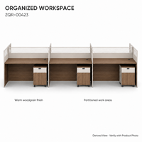 Bureau de travail pour 6 personnes avec cloisons de séparation et armoires mobiles 3680 mm, mobilier de bureau brun chaud