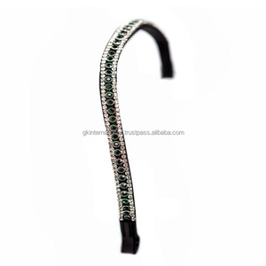 Offre Spéciale Noir Premium cristaux de cuir décoratif cheval bride front bande équestre course de chevaux produits en cuir front bandes - Product Image 6